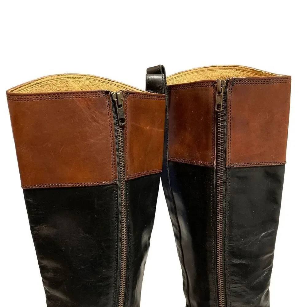 Frye Brown Leather Harness Zip Knee High Boots Womens Size 6 B Style 76928